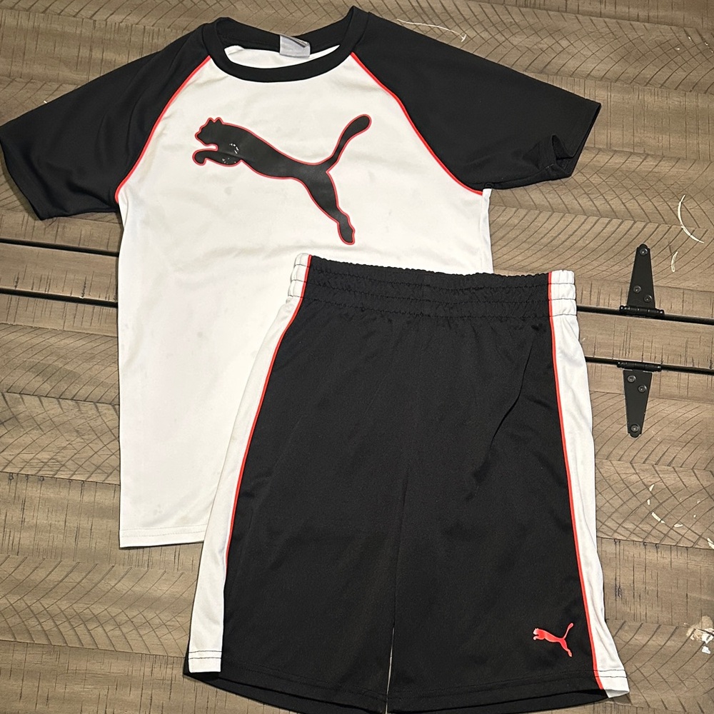 Puma Boys Black, White & Red Athletic Matching Set Sports T Shirt